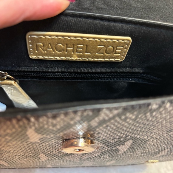 NWT Rachel Zoe Bag Pixie Black Gray Snakeskin Animal Print Crossbody Gold Hrdwr - Picture 12 of 16